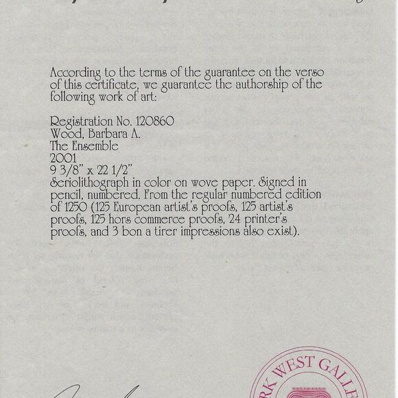 Barbara A. Wood “ The Ensemble” Serio Lithograph Hand Signed - Picture 7 of 9